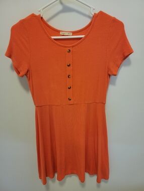 Copper Key Short-Sleeve Button-Front Mini Dress in Pink-Orange